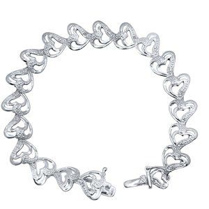 0.03 Carat 925 Sterling Silver Gold Plated Heart-Shape Linked Bracelet for Women